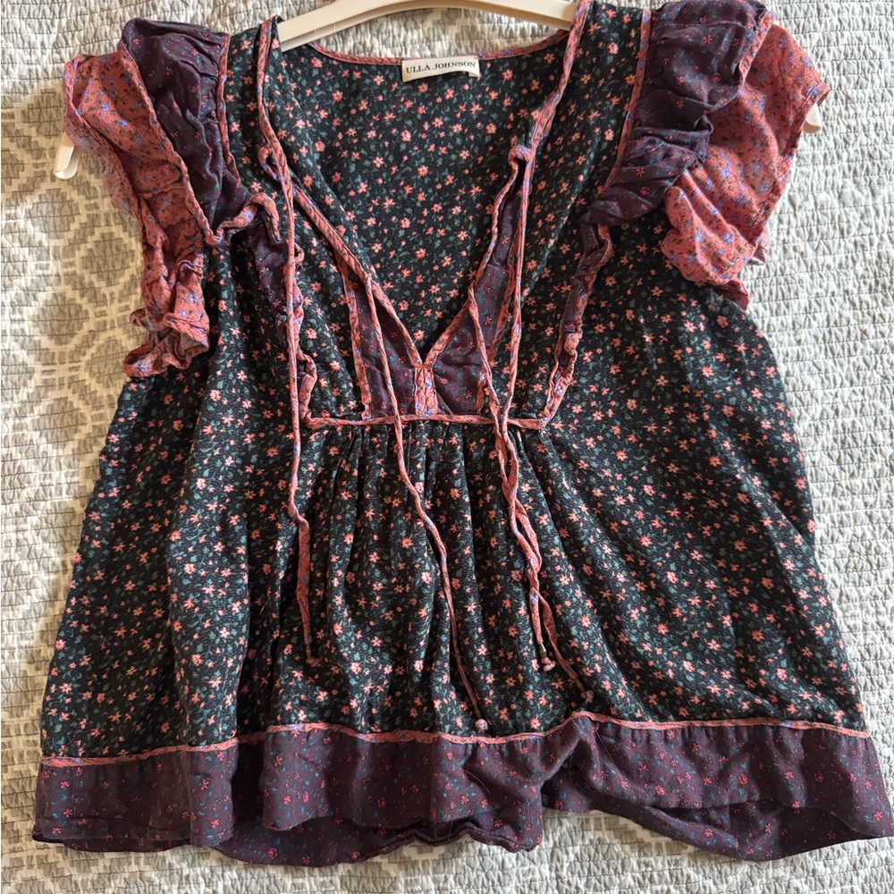 Ulla Johnson Red Puff Sleeve Ruffled Blouse